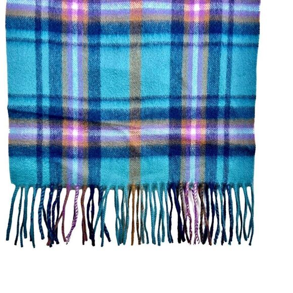 LOCHMERE 100% Cashmere Tartan Scarf 58" Length in Teal Spice - Picture 4 of 5